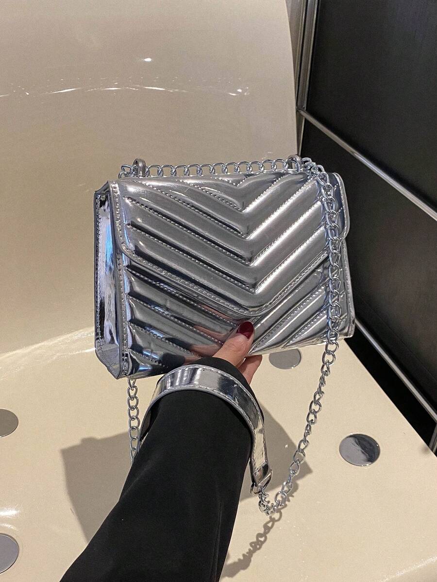 迷你鋸齒紋方包翻蓋前衛銀 - 銀色 - 查看 1