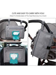 Bebé 1 pieza Bolsa de pañales unicolor multifuncional poliéster portátil - Gris - Ver 7