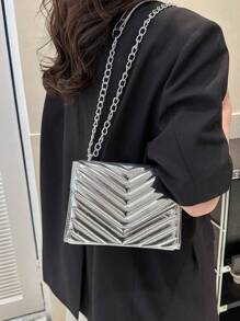 迷你鋸齒紋方包翻蓋前衛銀 - 銀色 - 查看 2