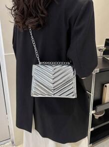 迷你鋸齒紋方包翻蓋前衛銀 - 銀色 - 查看 3