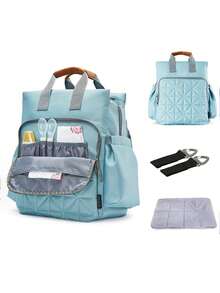 Bebé Mochila bolsa de pañal en relieve geométrico alta capacidad - Azul - Ver 7