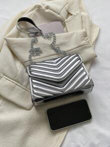 迷你鋸齒紋方包翻蓋前衛銀 - 銀色 - 查看 6