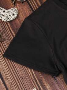 SHEIN LUNE Áo thun nữ Hoa Slogan Giải trí - màu đen - Xem 6