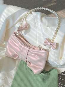 珍珠串珠雲朵包蝴蝶結裝飾粉色 - 粉色 - 查看 1
