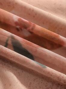 DAZY Floral Print V Neck Mesh Top - Watermelon Pink - View 5