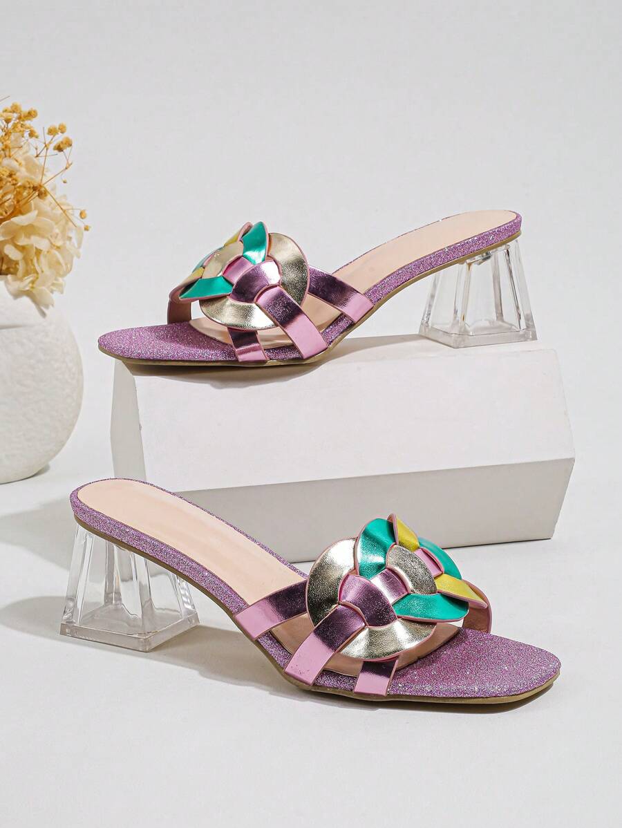 女士方头水晶高跟凉鞋、时尚高跟凉鞋、性感派对高跟鞋 - 彩色 - 查看 1