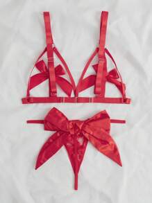 Plus Bow Front Cut Out Lingerie Set - Red - View 2