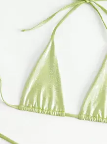 Swim SXY Summer Beach Glitter Micro Triangle Thong Bikini Set - Lime Green - View 5