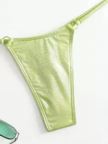 Swim SXY Summer Beach Glitter Micro Triangle Thong Bikini Set - Lime Green - View 6