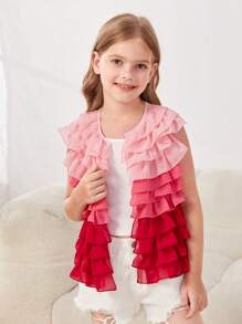 THE LOFTY MOM Girls Colourblock Ruffle Trim Vest Jacket Without Tank Top - Multicolor - View 1
