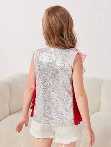 THE LOFTY MOM Girls Colourblock Ruffle Trim Vest Jacket Without Tank Top - Multicolor - View 2