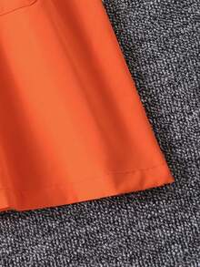 SHEIN Đầm Gái Túi Nút phía trước màu trơn Giải trí - trái cam - Xem 4