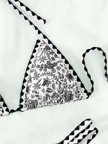 SHEIN Swim Summer Beach Floral Print Halter Triangle Bikini Set