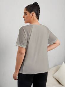 SHEIN Rhythm Era Camiseta deportiva de manga raglán de talla grande y color sólido para mujeres - Gris - Ver 2