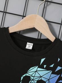 SHEIN Tops con trai Hình học Lễ Các Thánh Giải trí - màu đen - Xem 3