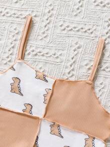 SHEIN Fille Top à fines brides à imprimé dinosaure à ourlet ondulé - Multicolore - Voir 4