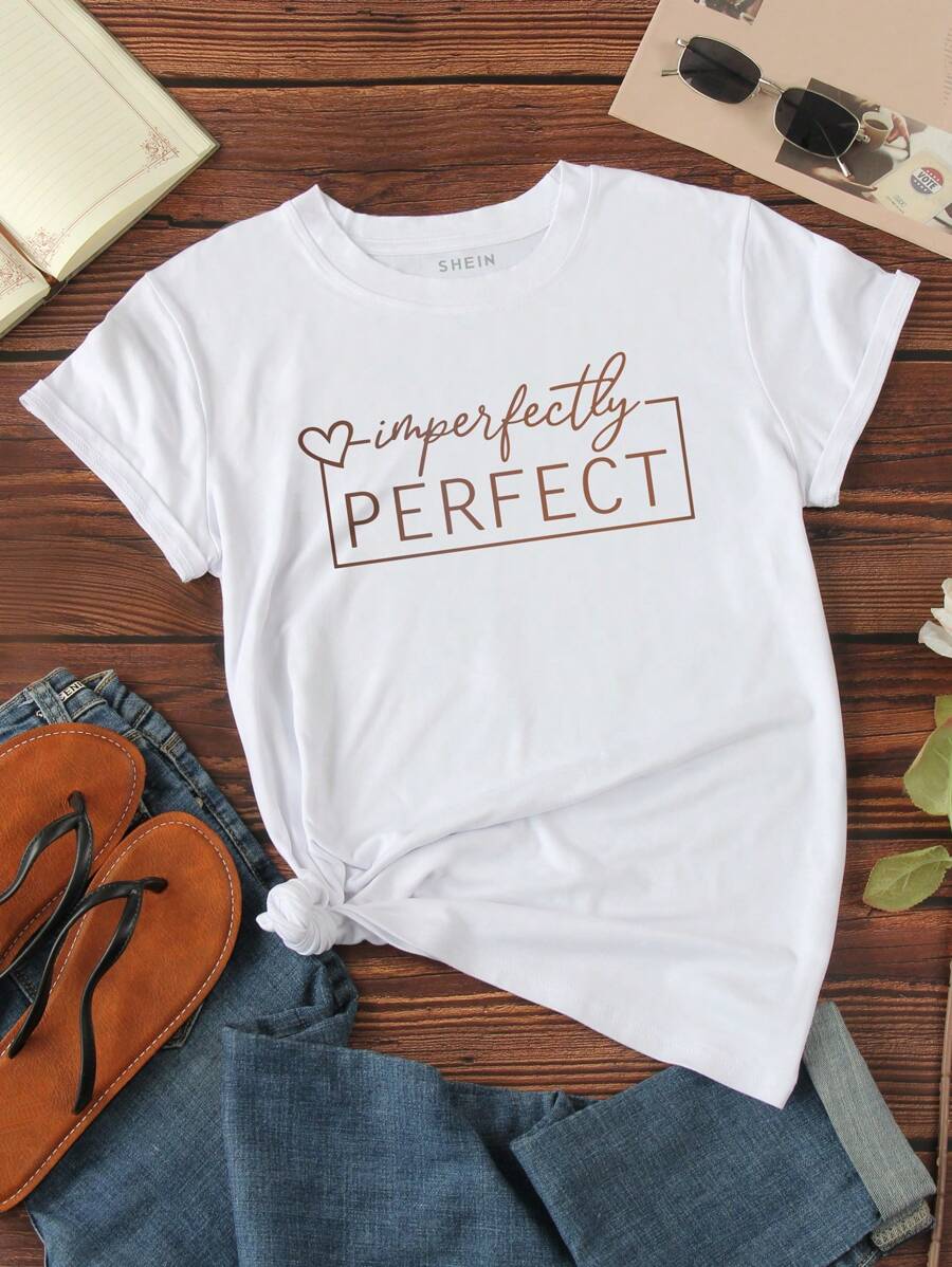 INAWLY Heart And Letter Graphic Tee - White - View 1