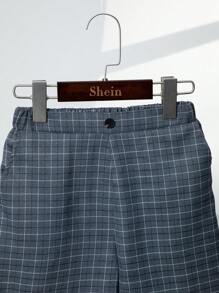 SHEIN 男孩格紋印花斜口袋短褲