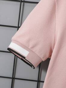 SHEIN Tween Boy Casual Ribbed Polo Collar Half-Zip Solid Color Knit Pullover