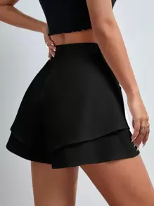 Firerie Two Layer Hem Wide Leg Shorts - Black - View 2