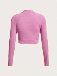 SHEIN EZwear Zip Up Raglan Sleeve Crop Jacket - Pink - View 3