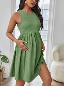 SHEIN Maternity Solid A-line Dress - Green - View 1