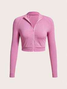 SHEIN EZwear Zip Up Raglan Sleeve Crop Jacket - Pink - View 6