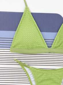 Plain Triangle Thong Bikini Set - Lime Green - View 4