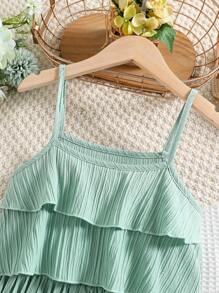 SHEIN Girls Ruffle Trim Pleated Cami Dress
