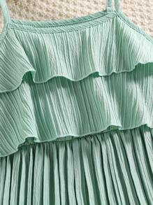 SHEIN Girls Ruffle Trim Pleated Cami Dress