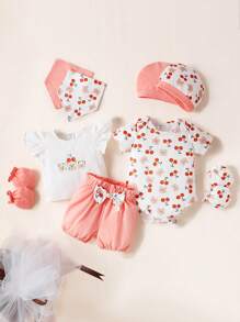 SHEIN Bộ đồ Em bé Xù Nơ trước Rau quả - Nhiều màu - Xem 1