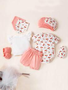 SHEIN Bộ đồ Em bé Xù Nơ trước Rau quả - Nhiều màu - Xem 2