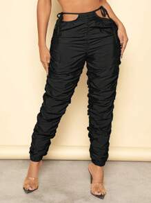 SHEIN SXY Cut Out Waist Knot Side Ruched Trousers - Black - View 2
