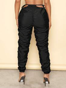 SHEIN SXY Cut Out Waist Knot Side Ruched Trousers - Black - View 3