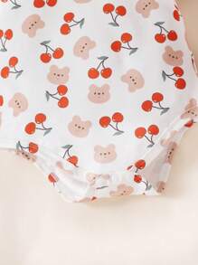 SHEIN Bộ đồ Em bé Xù Nơ trước Rau quả - Nhiều màu - Xem 5