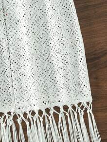 Kimono viền tua rua eo rút dây tua rua, cho kỳ nghỉ hè ở bãi biển - trắng - Xem 5
