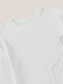 3pcs Solid Waffle Knit Lounge Set - White - View 4