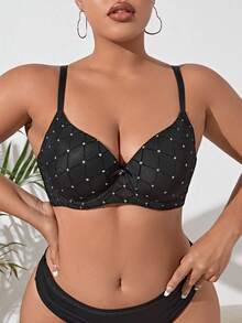 Sujetador con diamante de imitación con diseño de tachuela con lazo delantero con aro - Negro - Ver 3