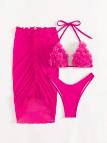 SHEIN Swim Triangle-Bikini mit Neckholder, Applikation, & Strandrock
