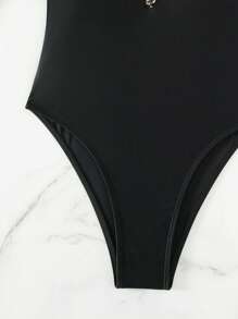 SHEIN Swim Summer Tape Detail One Piece Swimsuit - Black - View 5