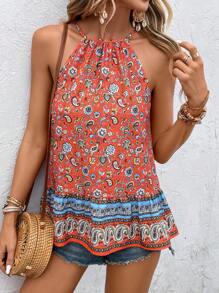 SHEIN VCAY Floral and Paisley Print Halter Top - Multicolor - View 1
