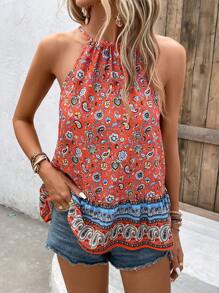SHEIN VCAY Floral and Paisley Print Halter Top - Multicolor - View 3