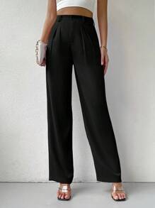 Chiquease 高腰拼接細節直筒西裝褲 - 黑色 - 查看 1