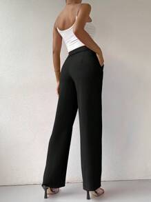 Chiquease 高腰拼接細節直筒西裝褲 - 黑色 - 查看 2