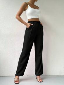 Chiquease 高腰拼接細節直筒西裝褲 - 黑色 - 查看 3