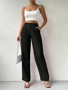 Chiquease 高腰拼接細節直筒西裝褲 - 黑色 - 查看 5