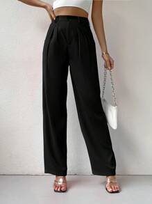 Chiquease 高腰拼接細節直筒西裝褲 - 黑色 - 查看 6