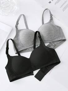 SHEIN Explorewe Teen Girl 2pcs Solid Rib Knit Bralette