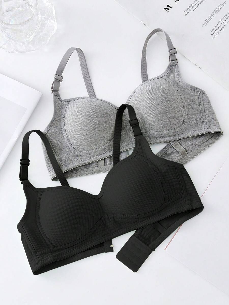 SHEIN Explorewe Teen Girl 2pcs Solid Rib Knit Bralette