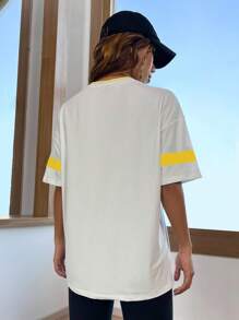 SHEIN Unity Áo thun nữ Tương phản ràng buộc Lá thư Giải trí - trắng - Xem 2